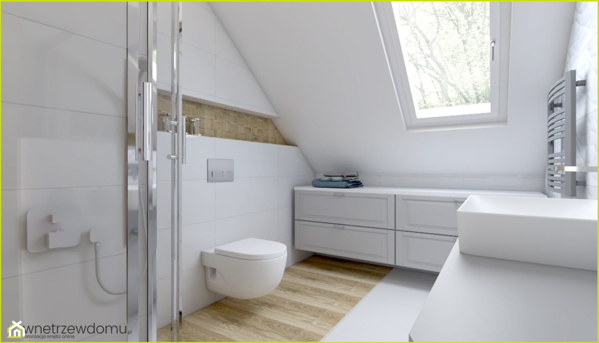 Łazienka na poddaszu - Średnia na poddaszu łazienka z oknem, styl skandynawski - zdjęcie od wnetrzewdomu - Homebook
