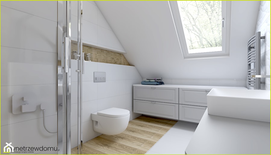 Łazienka na poddaszu - Średnia na poddaszu łazienka z oknem, styl skandynawski - zdjęcie od wnetrzewdomu