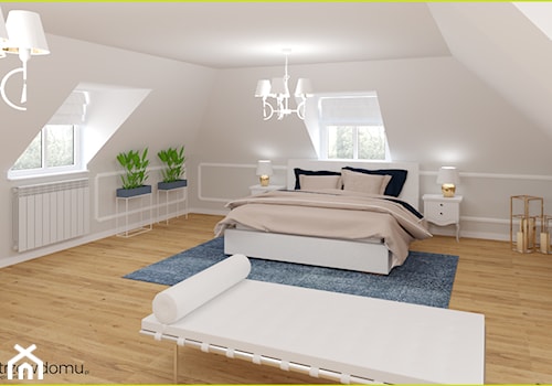 Sypialnia z leżanką - Duża biała sypialnia na poddaszu, styl glamour - zdjęcie od wnetrzewdomu