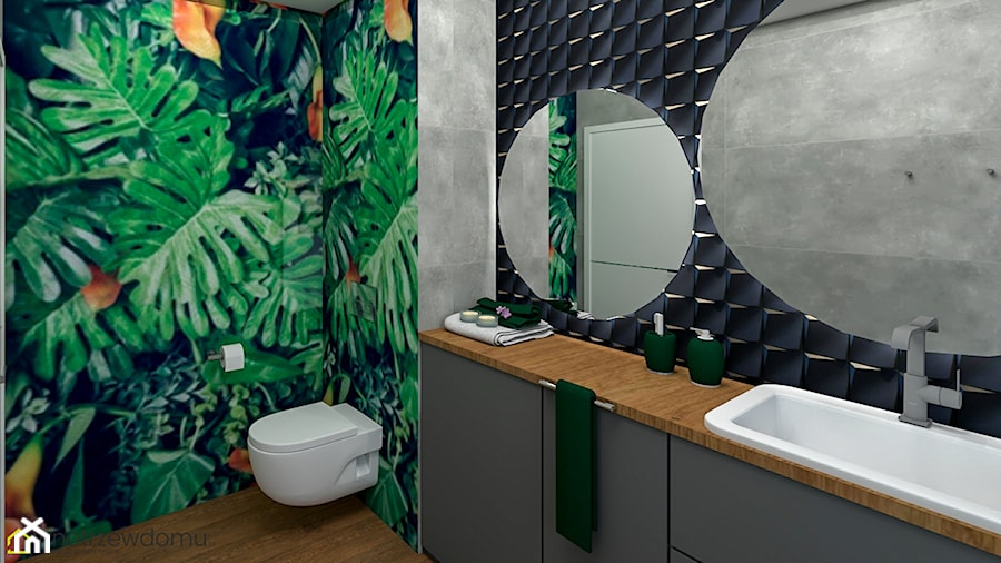 Ciemna łazienka z fototapetą - Łazienka, styl industrialny - zdjęcie od wnetrzewdomu