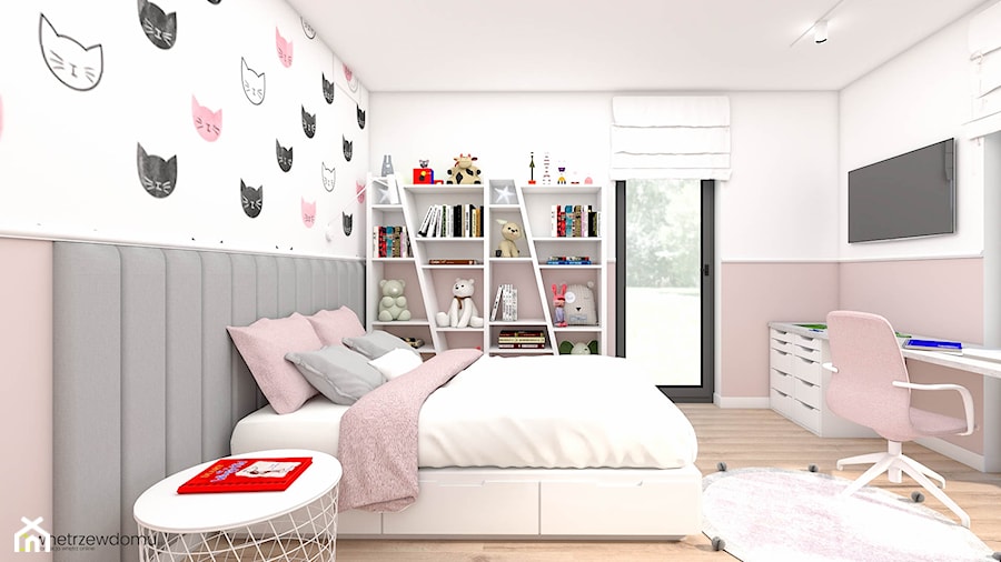 Sypialnia z panelami tapicerowanymi dla dziewczynki - zdjęcie od wnetrzewdomu