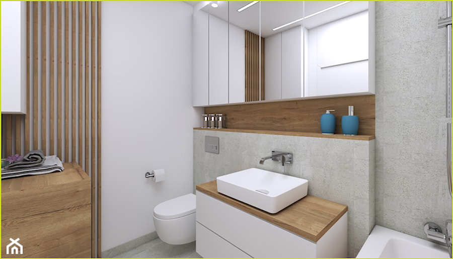 niewielka łazienka z wanną - Średnia bez okna z lustrem z punktowym oświetleniem łazienka, styl skandynawski - zdjęcie od wnetrzewdomu