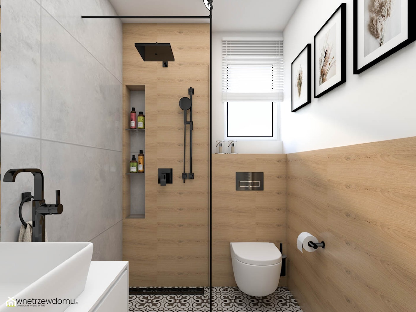 Łazienka w połączeniu kolorów betonu i drewna - zdjęcie od wnetrzewdomu - Homebook