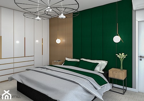 nowoczesna sypialnia z kolorem butelkowej zieleni - Średnia szara zielona sypialnia, styl nowoczesny - zdjęcie od wnetrzewdomu