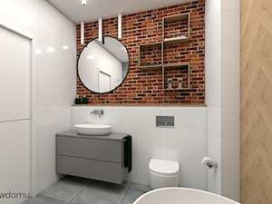 duża łazienka z wanną i prysznicem - Mała bez okna z lustrem z punktowym oświetleniem łazienka, styl industrialny - zdjęcie od wnetrzewdomu