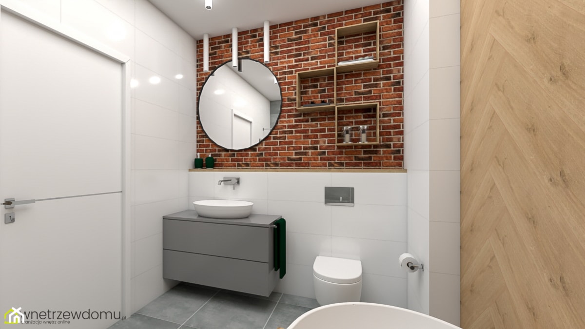 duża łazienka z wanną i prysznicem - Mała bez okna z lustrem z punktowym oświetleniem łazienka, styl industrialny - zdjęcie od wnetrzewdomu - Homebook