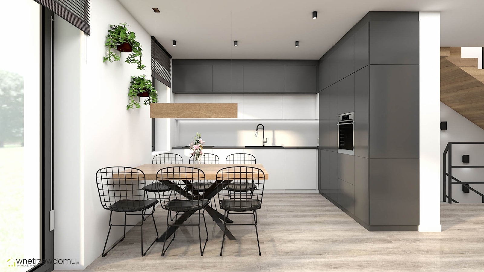 Połączenie bieli i czerni w salonie z kuchnią - zdjęcie od wnetrzewdomu - Homebook