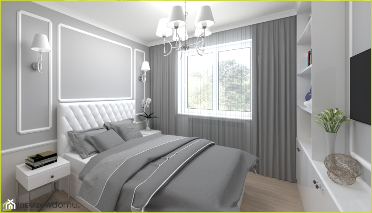Szara sypialnia w stylu glamour - Średnia szara sypialnia, styl glamour - zdjęcie od wnetrzewdomu - Homebook