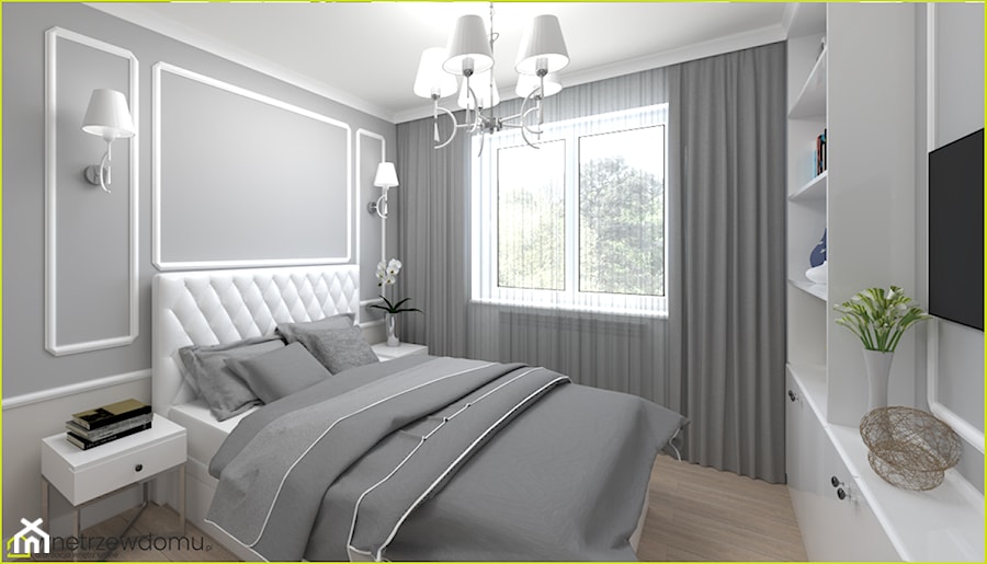 Szara sypialnia w stylu glamour - Średnia szara sypialnia, styl glamour - zdjęcie od wnetrzewdomu