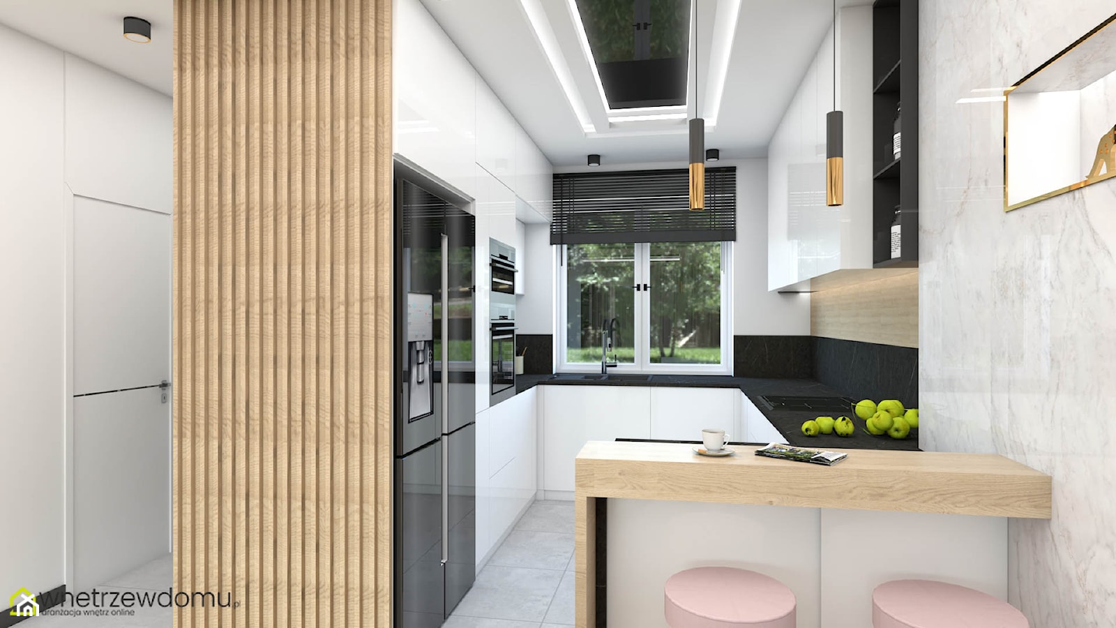 Połączenie cegły i kamienia w salonie z kuchnią - zdjęcie od wnetrzewdomu - Homebook
