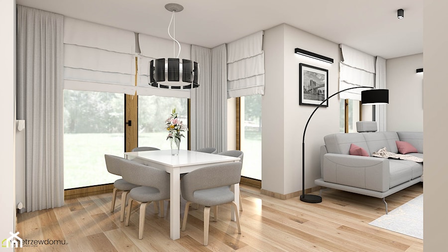 Połączenie bieli i betonu w salonie z jadalnią - zdjęcie od wnetrzewdomu