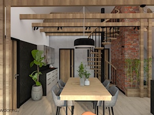 Salon z kuchnią w stylu loftowym na poddaszu - zdjęcie od wnetrzewdomu