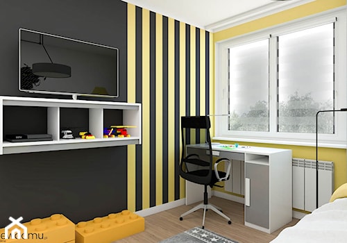 Pokój dla miłośnika Batmana - Średni czarny żółty pokój dziecka dla nastolatka dla chłopca dla dziewczynki, styl nowoczesny - zdjęcie od wnetrzewdomu