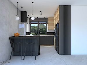 Elegancka ciemna kuchnia połączenie -połączenie cerni, drewna i betonu - zdjęcie od wnetrzewdomu