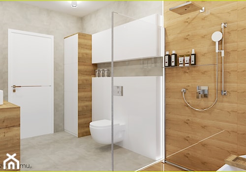 łazienka z podziałem na strefy - Średnia bez okna z lustrem z punktowym oświetleniem łazienka, styl skandynawski - zdjęcie od wnetrzewdomu