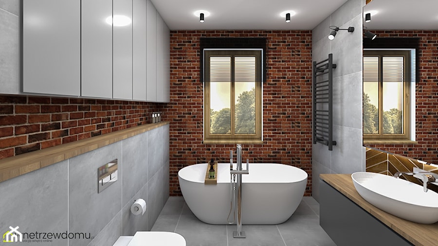 łazienka - nowoczesność z industrialną nutą - Mała z lustrem z punktowym oświetleniem łazienka z oknem, styl industrialny - zdjęcie od wnetrzewdomu