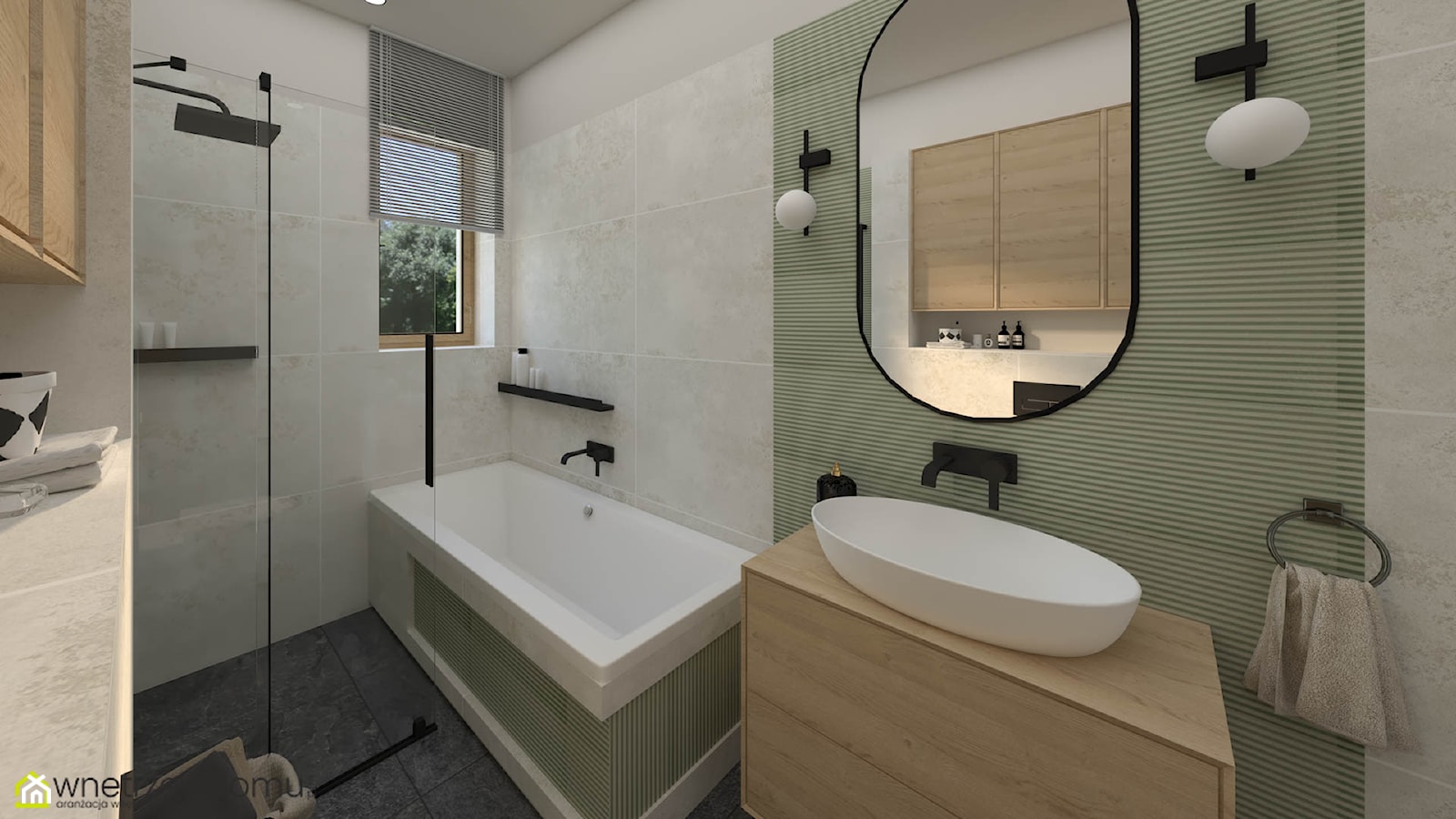 Jasna łazienka z zielonymi płytkami - zdjęcie od wnetrzewdomu - Homebook