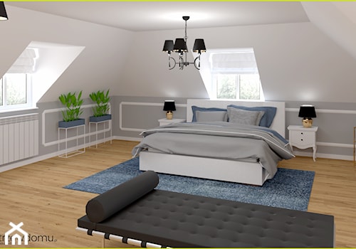 Sypialnia z leżanką - Duża biała szara sypialnia na poddaszu, styl tradycyjny - zdjęcie od wnetrzewdomu