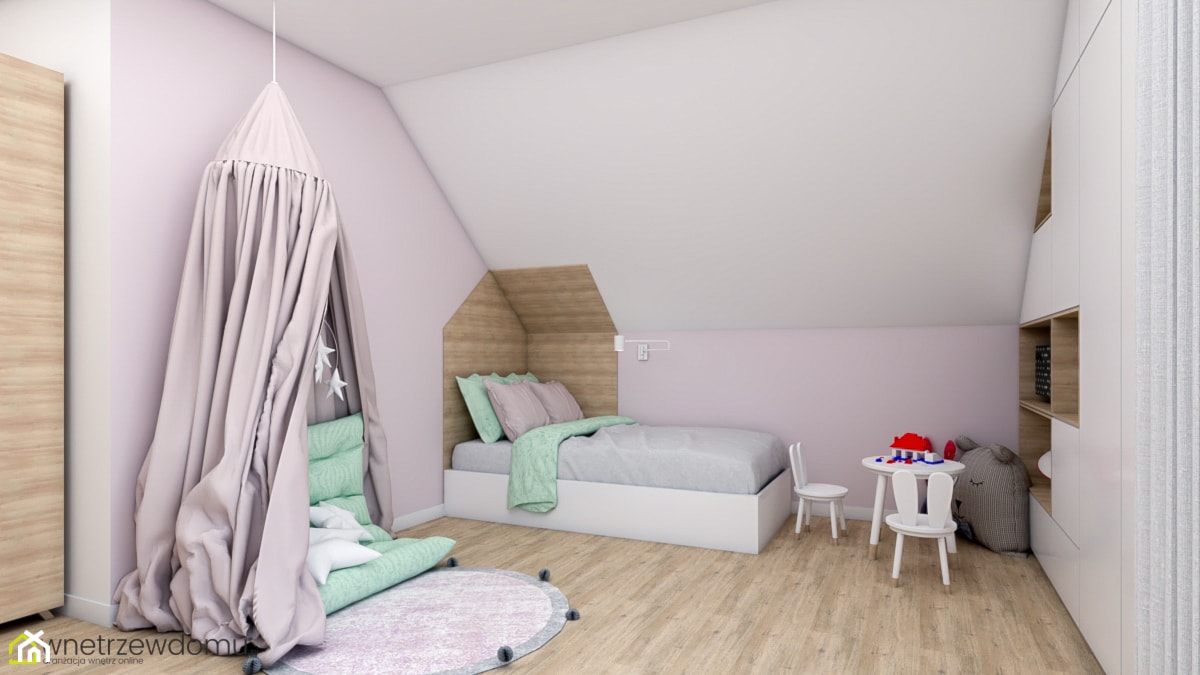 Pokój małej księżniczki - Duży szary pokój dziecka dla dziecka dla dziewczynki, styl skandynawski - zdjęcie od wnetrzewdomu - Homebook