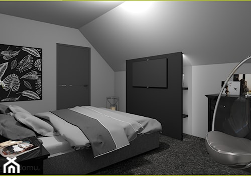 Bardzo ciemna sypialnia - Duża czarna szara sypialnia na poddaszu, styl nowoczesny - zdjęcie od wnetrzewdomu