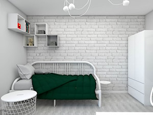 Połączenie bieli i szarości z zielonymi dodatkami w pokoju dla nastolatki - zdjęcie od wnetrzewdomu