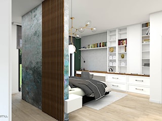 Przewstronna sypialnia z garderobą za ścianą