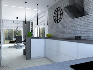 Biało-szary salon z kuchnią - zdjęcie od wnetrzewdomu