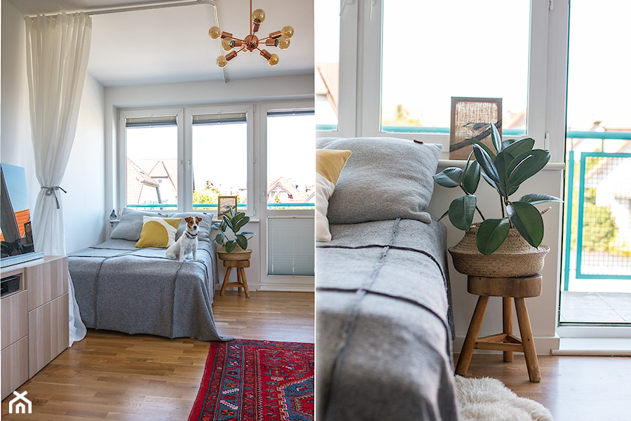 mieszkanie Gdańsk - Średnia biała sypialnia z balkonem / tarasem, styl skandynawski - zdjęcie od Studio Kosmos