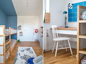 mieszkanie Gdańsk - Średni biały niebieski pokój dziecka dla dziecka dla nastolatka dla chłopca dla dziewczynki dla rodzeństwa, styl skandynawski - zdjęcie od Studio Kosmos