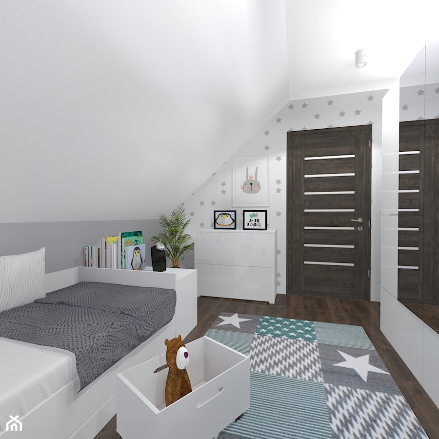Projekt pokoju dziewczynki - Średni biały szary pokój dziecka dla dziecka dla chłopca dla dziewczynki, styl skandynawski - zdjęcie od architekci tu