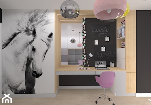 Pokój dziewczynki - Średni biały czarny pokój dziecka dla dziecka dla nastolatka dla dziewczynki, styl nowoczesny - zdjęcie od architekci tu