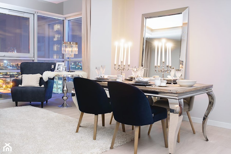 Kolekcja Platinium - Średnia biała szara jadalnia w salonie - zdjęcie od miloo-home