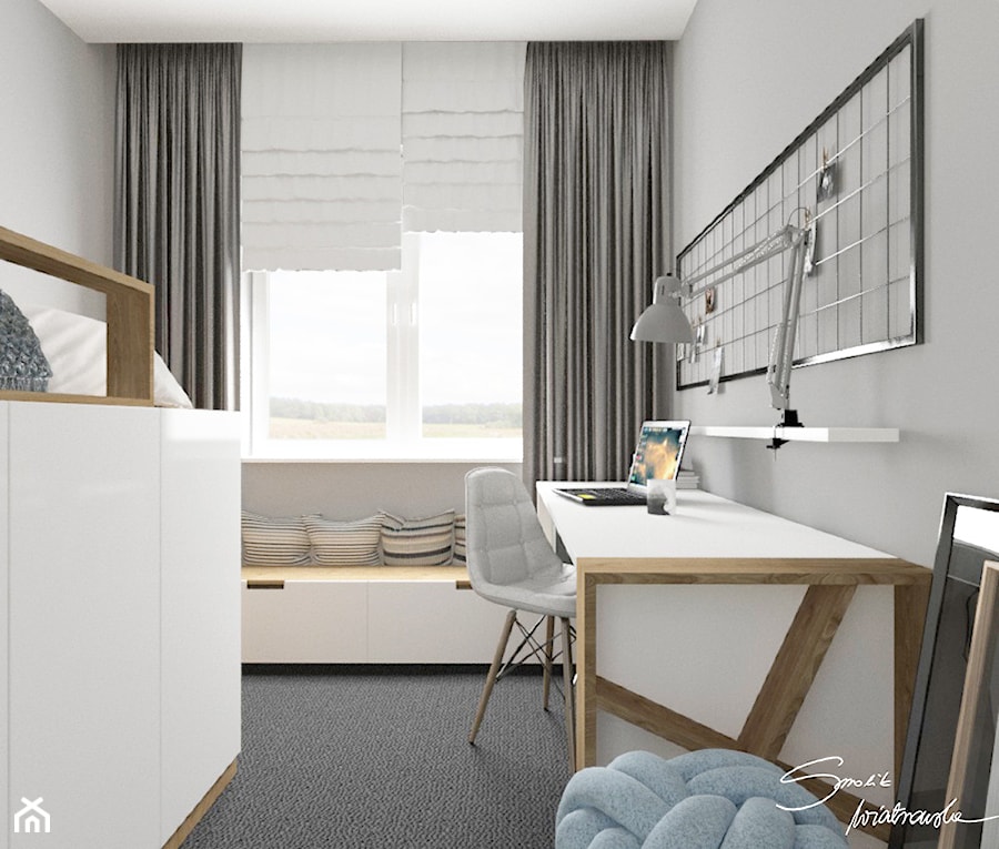 Pokój nastolatki - Średnia szara z biurkiem sypialnia, styl nowoczesny - zdjęcie od SMOLIK I WIATROWSKA projektowanie wnętrz online