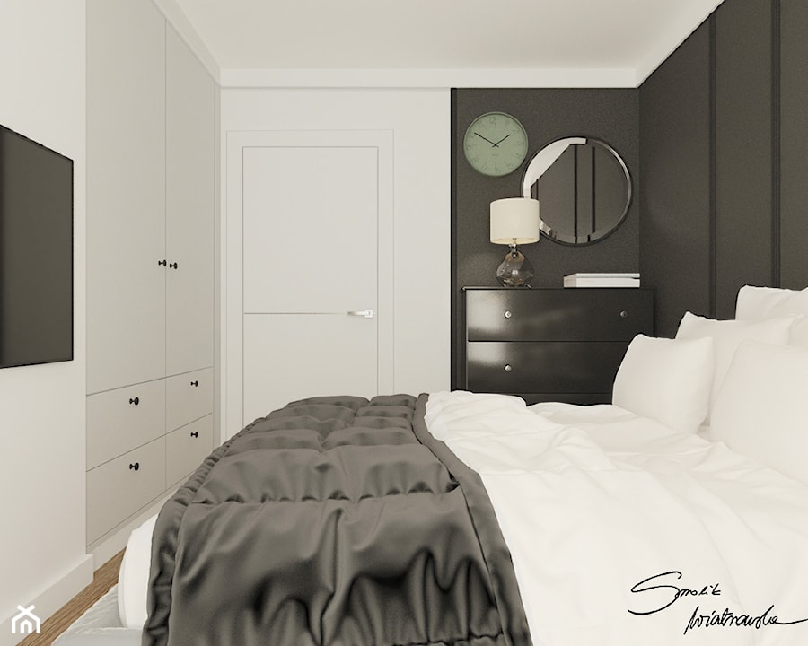 Apartamenty Krosno 2 - Mała biała czarna sypialnia, styl nowoczesny - zdjęcie od SMOLIK I WIATROWSKA projektowanie wnętrz online