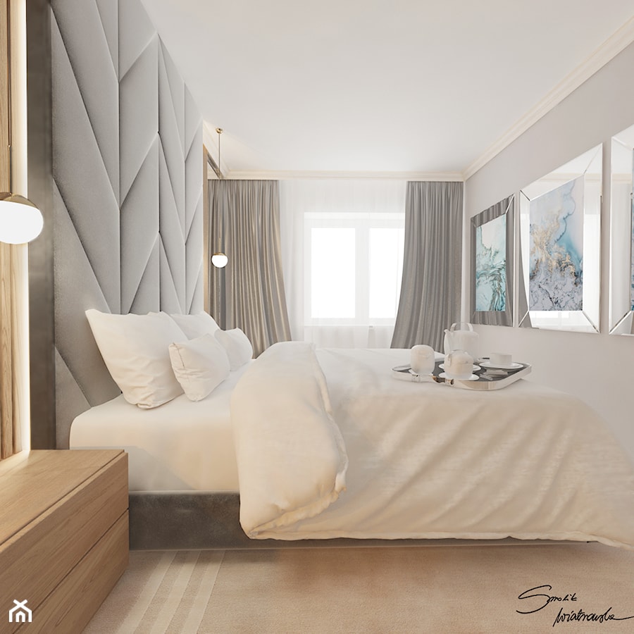 Mieszkanie w Rzeszowie - Mała szara sypialnia, styl nowoczesny - zdjęcie od SMOLIK I WIATROWSKA projektowanie wnętrz online