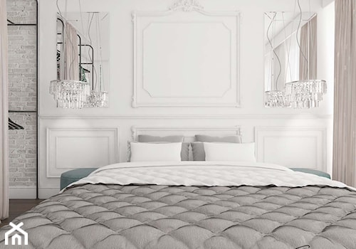 Apartamenty Krosno 3 - Mała biała szara sypialnia z garderobą, styl tradycyjny - zdjęcie od SMOLIK I WIATROWSKA projektowanie wnętrz online