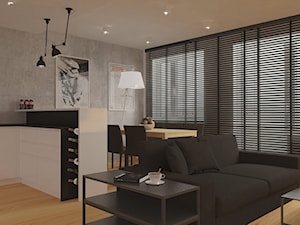 Apartamenty Krosno - Średni biały salon z kuchnią z jadalnią z barkiem, styl minimalistyczny - zdjęcie od SMOLIK I WIATROWSKA projektowanie wnętrz online