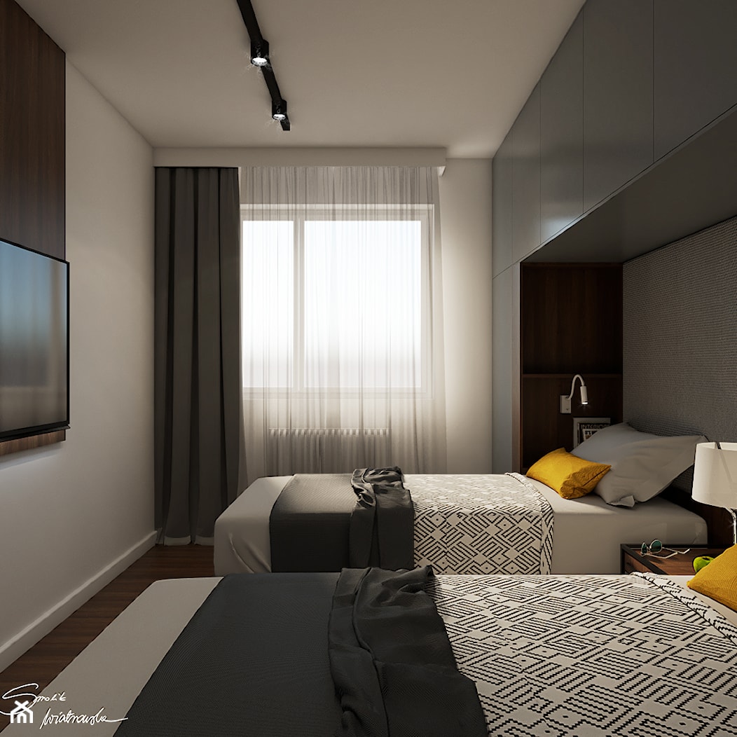 Apartamenty Krosno 2 - Średnia biała sypialnia, styl nowoczesny - zdjęcie od SMOLIK I WIATROWSKA ARCHITEKTURA WNĘTRZ - Homebook