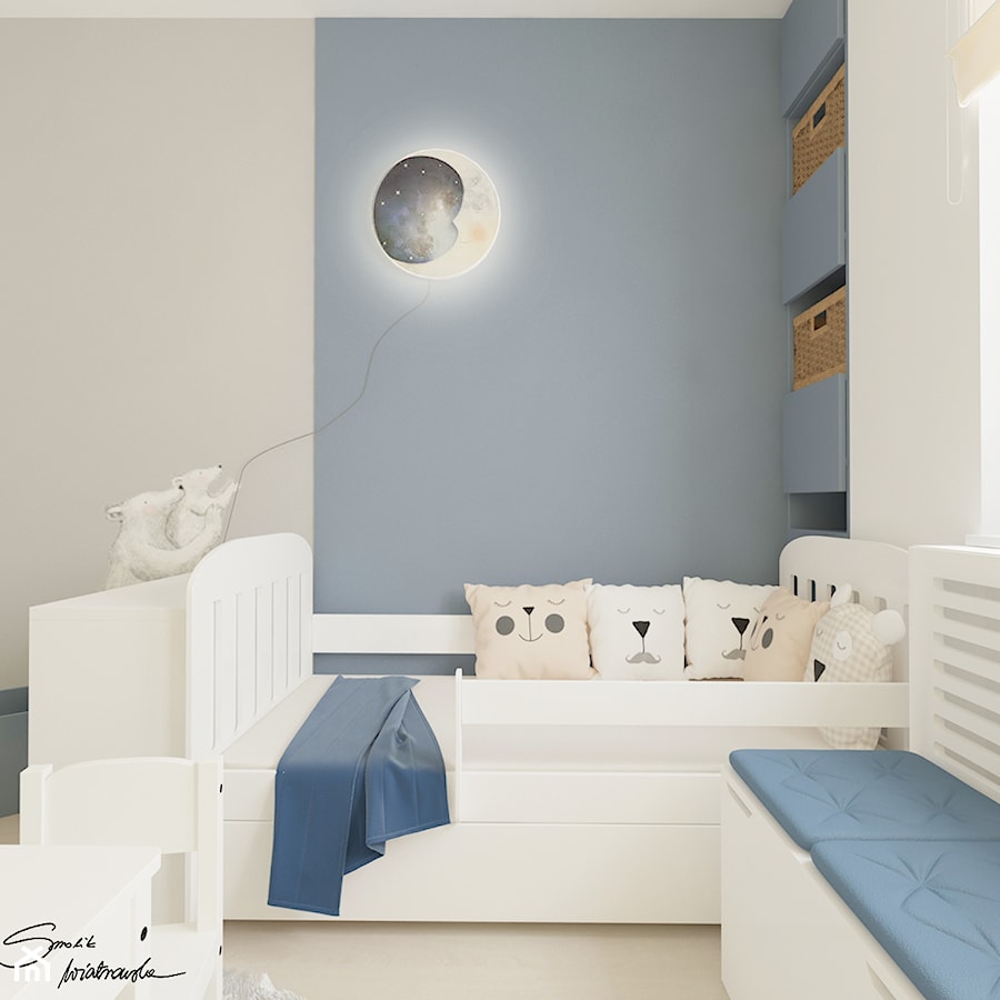 Mieszkanie w Brzozowie - Mały biały szary pokój dziecka dla dziecka dla chłopca, styl nowoczesny - zdjęcie od SMOLIK I WIATROWSKA projektowanie wnętrz online