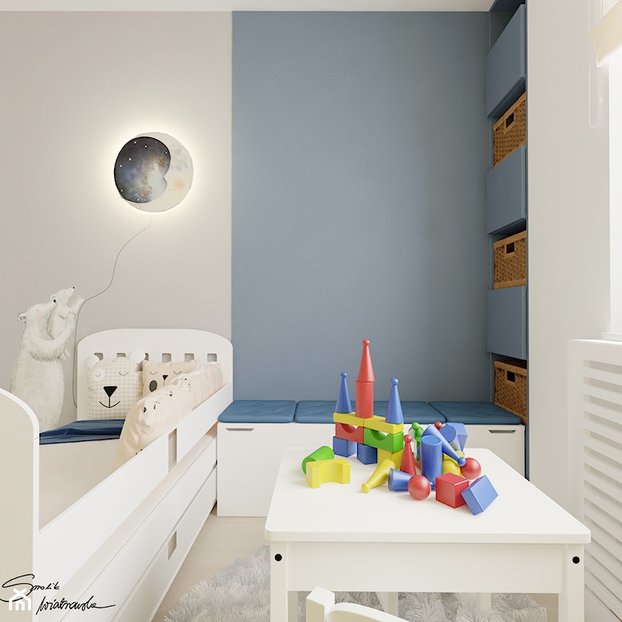 Mieszkanie w Brzozowie - Mały biały szary pokój dziecka dla dziecka dla chłopca, styl nowoczesny - zdjęcie od SMOLIK I WIATROWSKA projektowanie wnętrz online