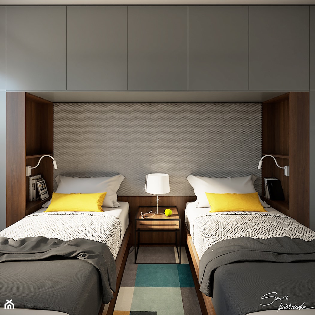 Apartamenty Krosno 2 - Średnia szara sypialnia, styl nowoczesny - zdjęcie od SMOLIK I WIATROWSKA ARCHITEKTURA WNĘTRZ - Homebook