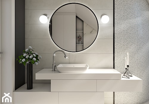 Łazienka Krosno - Na poddaszu bez okna z lustrem z marmurową podłogą łazienka, styl nowoczesny - zdjęcie od SMOLIK I WIATROWSKA projektowanie wnętrz online