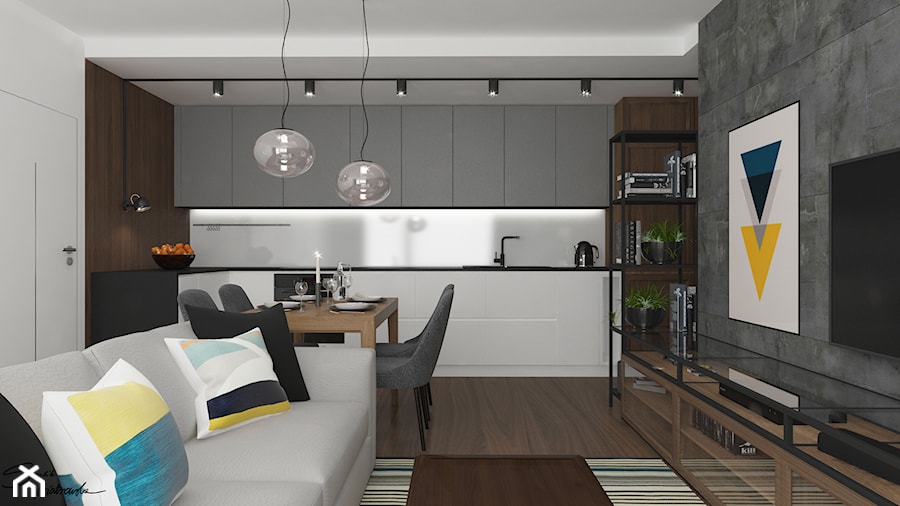 Apartamenty Krosno 2 - Średni czarny salon z kuchnią z jadalnią, styl nowoczesny - zdjęcie od SMOLIK I WIATROWSKA projektowanie wnętrz online