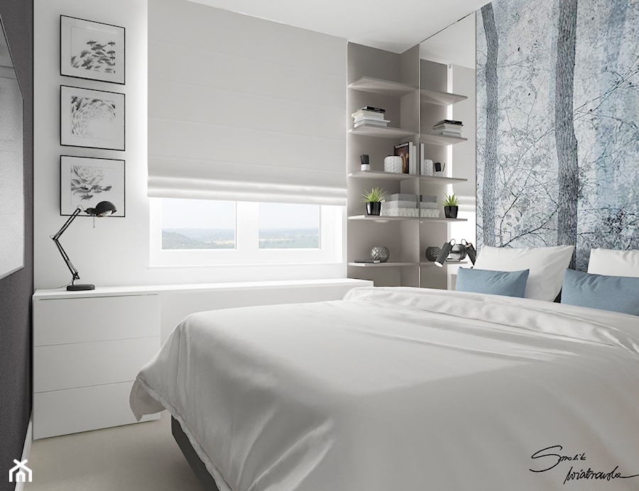 Mieszkanie w Brzozowie - Mała czarna szara z biurkiem sypialnia, styl nowoczesny - zdjęcie od SMOLIK I WIATROWSKA projektowanie wnętrz online