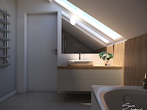 Dom Krosno - Mała na poddaszu z lustrem łazienka z oknem, styl nowoczesny - zdjęcie od SMOLIK I WIATROWSKA projektowanie wnętrz online