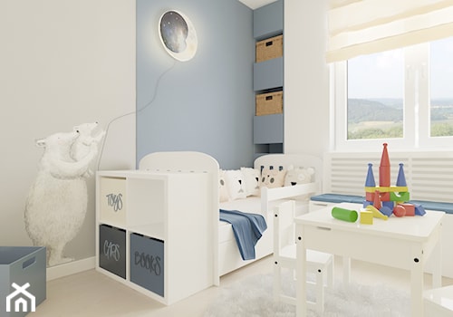 Mieszkanie w Brzozowie - Średni biały niebieski pokój dziecka dla dziecka dla chłopca, styl nowoczesny - zdjęcie od SMOLIK I WIATROWSKA projektowanie wnętrz online