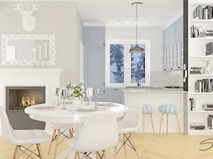 Dom Krosno - Średni szary salon z kuchnią z jadalnią, styl skandynawski - zdjęcie od SMOLIK I WIATROWSKA projektowanie wnętrz online
