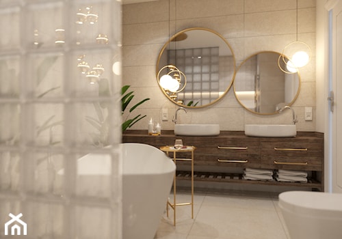 Apartamenty Krosno 3 - Średnia bez okna z lustrem z dwoma umywalkami z punktowym oświetleniem łazienka, styl tradycyjny - zdjęcie od SMOLIK I WIATROWSKA projektowanie wnętrz online