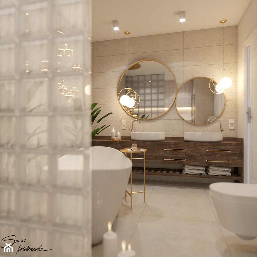 Apartamenty Krosno 3 - Średnia bez okna z lustrem z dwoma umywalkami z punktowym oświetleniem łazienka, styl tradycyjny - zdjęcie od SMOLIK I WIATROWSKA projektowanie wnętrz online