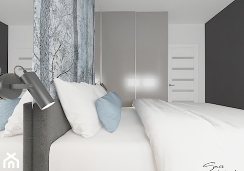 Mieszkanie w Brzozowie - Mała biała czarna szara sypialnia, styl nowoczesny - zdjęcie od SMOLIK I WIATROWSKA ARCHITEKTURA WNĘTRZ